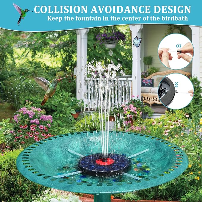 Solar Bird Bath Fountain,Upgrade 3.5W Glass Panel Solar Fountain with 2200mAh Backup Battery, Colorful LED Lights,8 Spray Mode, 4 Fixed Rods for Garden, Pond, Pool,Patio Outdoor Water Feature