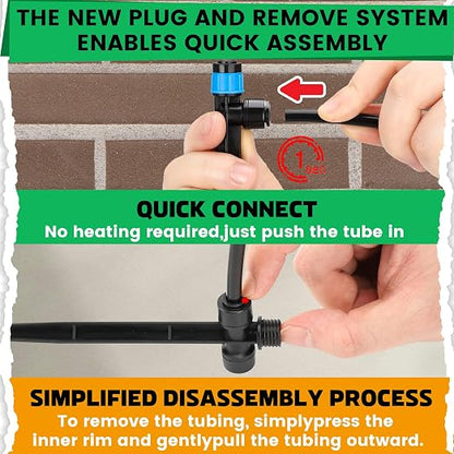 MIXC 60pcs Quick-Connect Drip Irrigation Emitters Fan Shape for 1/4" Drip Irrigation Tubing - Adjustable Push-to-Connect 360° Drip Emitters Vortex on 5.5" Sturdy Stake for Irrigation System
