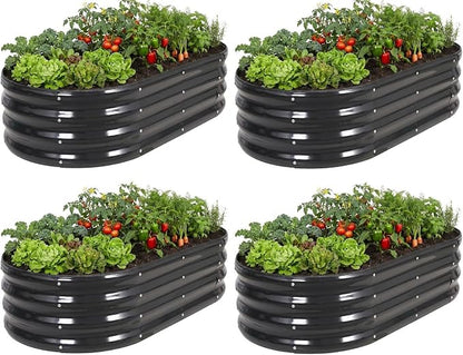 Galvanized Raised Garden Bed- Planter Garden Boxes Outdoor, Raised Beds for Gardening, 4x2x1ft Metal Garden Bed Kit for Vegetables Flower, Planter Raised Bed with Protective Tape & Tools.Gray-4pack