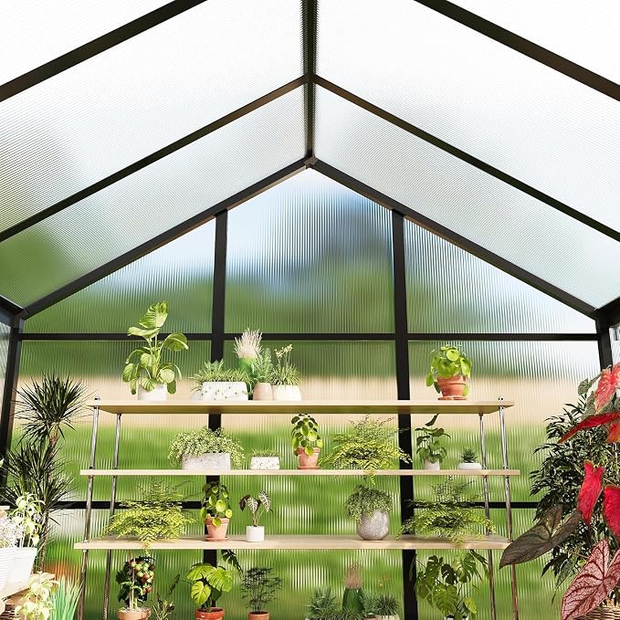 6 x 8 ft Greenhouse, Greenhouses for Outside, Polycarbonate Greenhouse with Aluminum Frame, Lockable Door and Ajustable Roof Vent for Backyard, Green Houses for Outside Garden Backyard, Patio