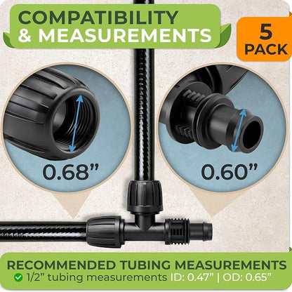 Carpathen Drip Irrigation Parts - 5PCS 1/2 inch Splitters for Quick Connect Drip Irrigation System - Leak Free Splitter Connectors for 1/2" Tubing