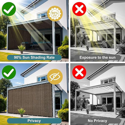 Shade&Beyond 90% Sun Shade Cloth with Grommets, 6' X 12' Pergola Shade Cover Canopy, Mesh Tarp Sun Screens for Patio, Outdoor, Garden, Backyard, Mocha