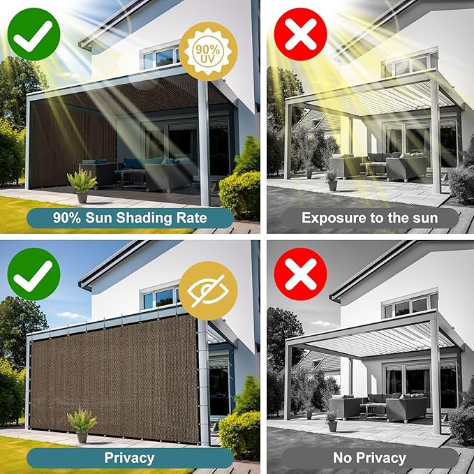Shade&Beyond 90% Sun Shade Cloth with Grommets, 6' X 10' Pergola Shade Cover Canopy, Mesh Tarp Sun Screens for Patio, Outdoor, Garden, Backyard, Mocha