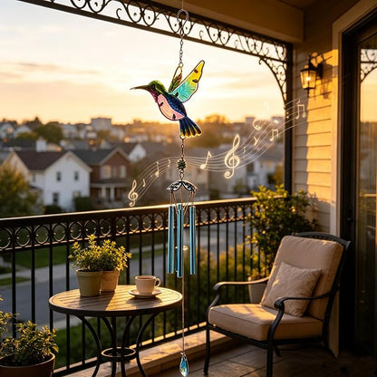 Wind Chimes Hummingbird, Garden Wind Chime for Home, Party, Festival Decor, Glass Garden Patio Yard Porch Decoration Indoor/Outside, Lifelike Hummingbird Deep Tone Style