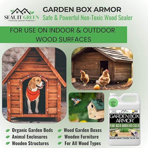 Garden Box Sealer | FDA Food Contact Safe Plant-Based Wood Sealant for Raised Bed, Planter & Pet House. Protects All Wood Types from Water & Weather Damage |