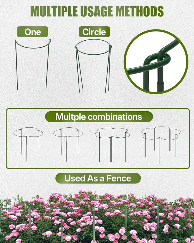 12 Pack 24 Inch Plant Support Stakes for Outdoor Plants and Indoor Flowers | Includes 24 Twist Ties, Sturdy metal, Rust-proof, Adjustable height, Supports Hibiscus,Sunflower,Hydrangea,Tomato,and more