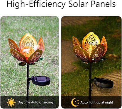 Solar Lights Outdoor Garden Decor,Solar Stake Lights, 2Pack Decorative Solar Garden Light, Metal Solar Sunflower Lights Lawn Lamp for Courtyard Decoration