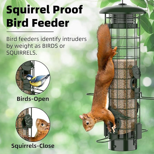 Squirrel Proof Bird Feeder,Metal Mesh Bird Feeders for Outdoors Hanging,Gravity Protection Squirrel Proof Wild Bird Feeders with Finch Cardinal Chickadee,3LB Large Capacity,Green