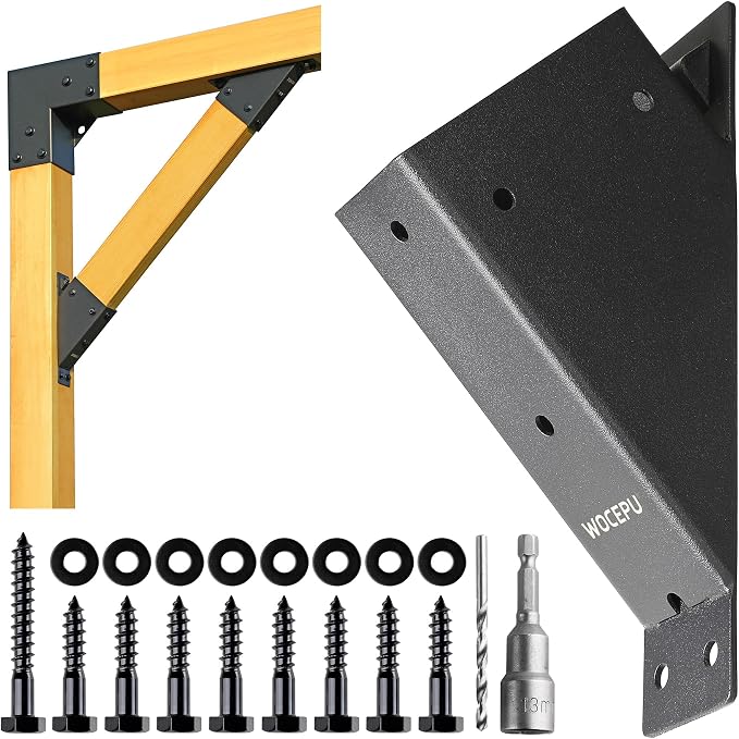 2pack 2x4 (Actual 1.5''x3.5'') Degree Angle Support Brackets, For Pergola, Gazebo, Deck Wood Frame Structures Provide Support 45° Degree Angle Bracket