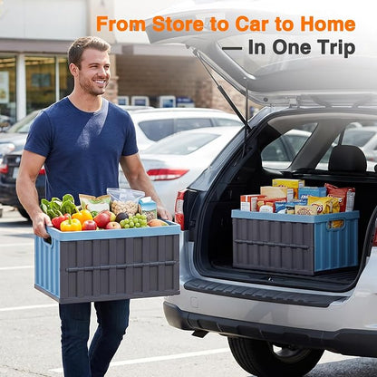 Citylife 64L Collapsible Storage Bins with Lids Plastic Storage Containers for Organizing Stackable Storage Box Large Heavy Duty Utility Crates, 2 Packs