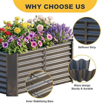AHEONLAR 2 Pack 4×2×2ft Galvanized Raised Garden Beds, Rectangle Durable Planter Boxes Outdoor for Vegetables, Fruits, Flowers and Plants, Quick Assembly, Grey