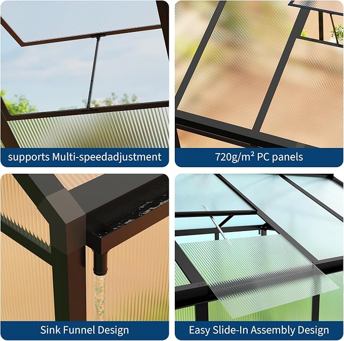 8x10 FT Greenhouse, Greenhouses for Outside, Polycarbonate Greenhouse with Aluminum Frame, Lockable Door and Ajustable Roof Vent for Backyard, Green Houses for Outside Garden Backyard, Patio