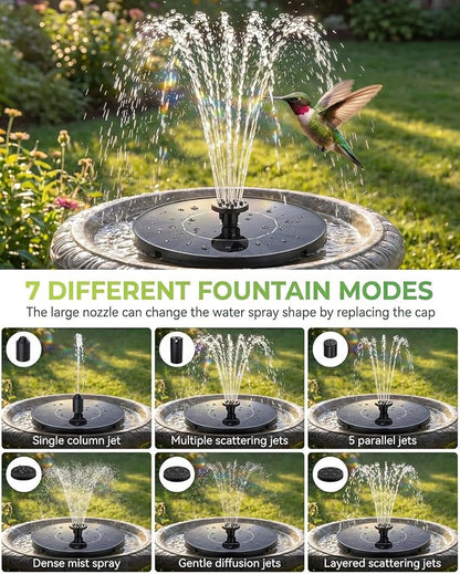 Solar Fountain for Bird Bath, 2026 Upgrade 1.4W Solar Water Fountain Pump with 7 Nozzles, 4 Fixed Pipes, Outdoor Standing Floating Solar Fountain for Garden, Ponds, Pool, Fish Tank, 6.3 Inch