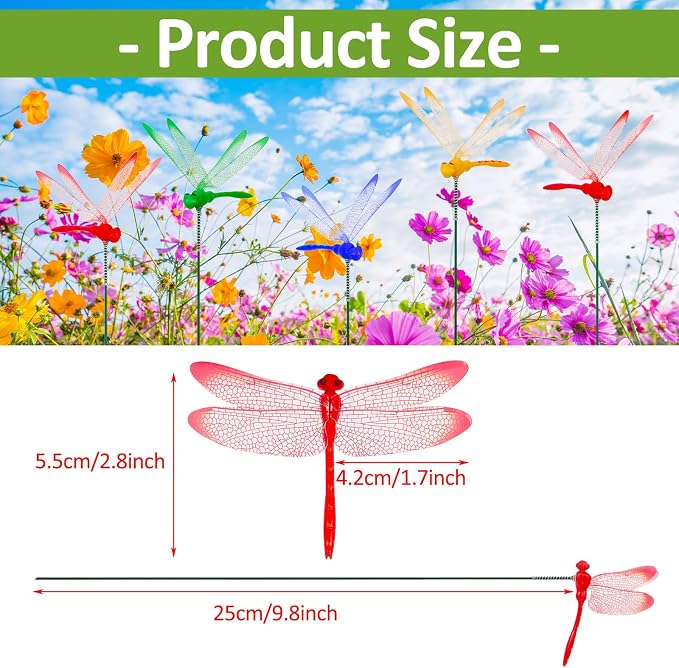 Augshy 50 Pcs Dragonfly Decoration Stakes Garden Dragonfly Artificial Ornaments for Indoor Outdoor Garden Birthday Wedding Party Decor