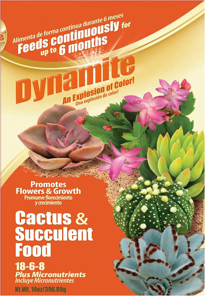 Dynamite Cactus & Succulent Food 18-6-8 - Plant Food for Indoor/Outdoor Cacti & Succulents - Continuous Feeding Up to 6 Months - Promotes Growth & Flowering - Includes Micronutrients