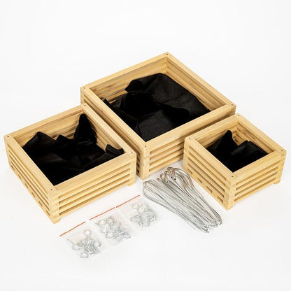 Wooden Orchid Baskets with Hangers for Ferns & Vandas, 6", 8" & 10" Square Wood Hanging Planter Set for Patio, Balcony Decor, Garden Flower Pots for Indoor Outdoor Plants, 3 Pack