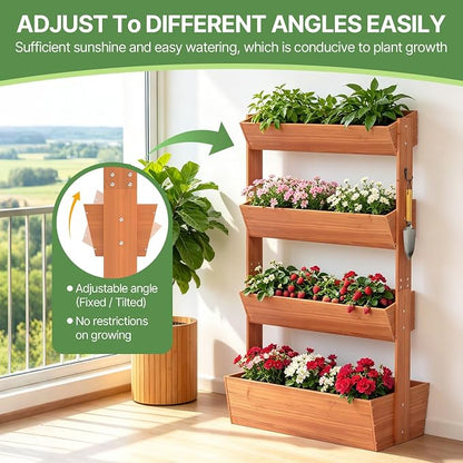 Suteck Raised Garden Bed, Vertical Wooden Raised Garden Bed, 4 Tier Garden Planters Freestanding Plant Stand Flower Rack Wooden Planter Box For Plants Flowers Herbs Vegetables Indoor Outdoor Gardening
