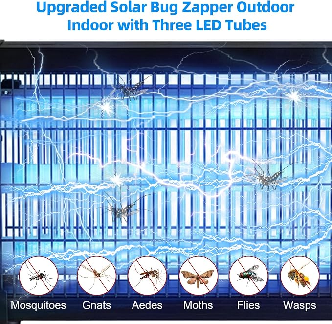 2026 Solar Mosquito Zapper Outdoor Bug Zapper Outdoor | Solar 4500V Waterproof Electric Fly Trap with Panel Sensor & Indoor Insect Zapper for Home Backyard Patio Camping Garden