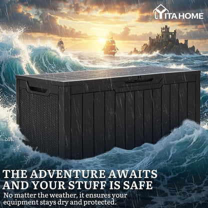 YITAHOME 100 Gallon Large Outdoor Deck Box | Waterproof Resin Storage Box, Lockable Indoor Outdoor Storage Container for Patio Furniture Cushions, Pool Accessories
