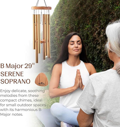 Bronze Wind Chimes for Outside Deep Tone, 29 Inch Hand Tuned B Major Pentatonic Soprano Wind Chime with Decorative Kindness Stone, Outdoor Garden Patio Porch Decor, Meaningful Sympathy Memorial Gift
