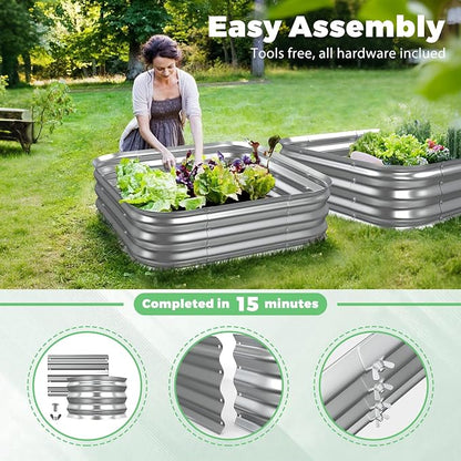 Galvanized Raised Garden Bed, 4x4x1ft Garden Planter Bed Outdoor, Heavy Duty Rustproof Steel Raised Bed Kit for Gardening Vegetables Fruits Flowers Grow, Silver