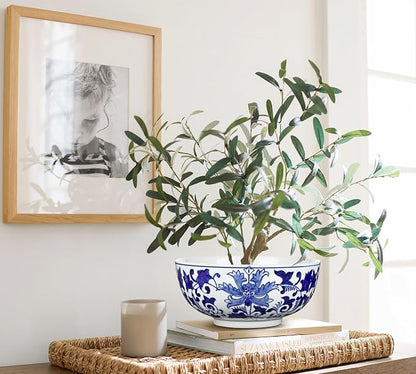 Hollyone Blue and White Vase Porcelain Planters 9 Inch Garden Bowl Modern Ceramic Pots Classic Chinese Floral Vase for Indoor Outdoor Succulents Bonsai Fairy Gardens Herbs