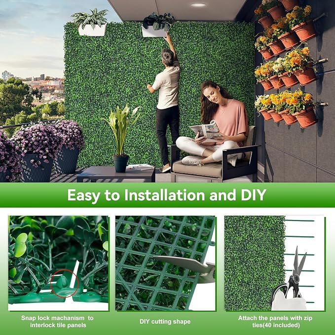 Artificial Boxwood Roll, 64x144 in (64 sqft) UV-Anti Faux Ivy Grass Wall Backdrop for Balcony Privacy, Fake Grennery Wall Decor for Garden, Patio, Backyard