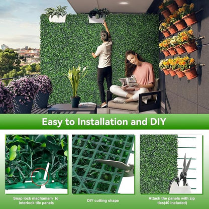Artificial Boxwood Roll, 64x144 in (64 sqft) UV-Anti Faux Ivy Grass Wall Backdrop for Balcony Privacy, Fake Grennery Wall Decor for Garden, Patio, Backyard