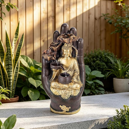 23" H Buddha Water Fountain, Outdoor Buddha Fountain with LED Lighting, Zen Relaxing Waterfall Indoor Fountain for Patio, Porch, or Yard Decor