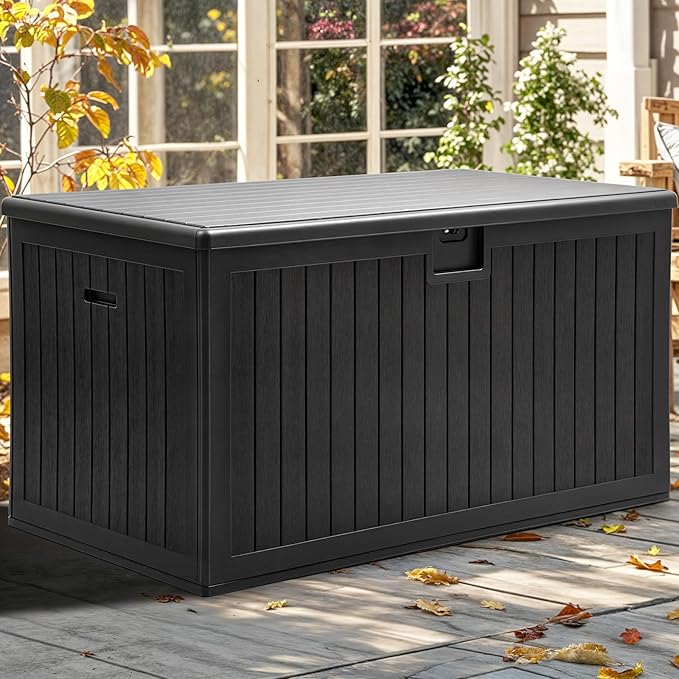 YITAHOME 260 Gallon Large Deck Box with Divider & Side Handles | Outdoor Double-Wall Storage for Patio Furniture Cushions, Garden Pool Accessories, Water Resistant & Lockable, Black