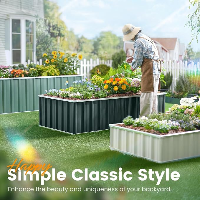 KING BIRD Galvanized Raised Garden Bed with 2 Installation Methods for DIY, 101" x 36" x 24" Heightened Planter Kit Box Outdoor for Deep-Rooted Vegetables, Flowers, Ivory