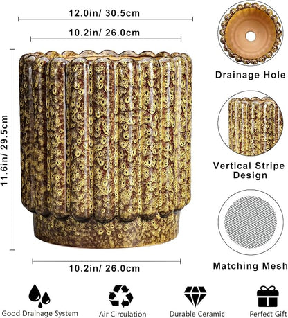 Ceramicfor Ceramic Plant Pots - 12 Inch Planter with Drainage Hole, Large Ceramic Flower Pots for Indoor Plants, Round Planter Outdoor, Living Room Decor, Gifts for Plant Lovers, Yellow