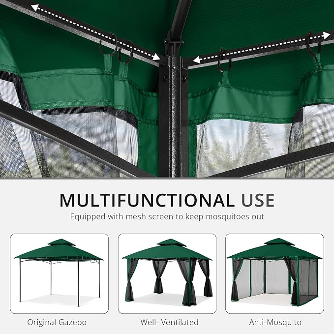 MASTERCANOPY Patio Gazebo Mosquito Netting Screen Walls (10x12, Forest Green)