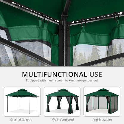 MASTERCANOPY Patio Gazebo Mosquito Netting Screen Walls (10x12, Forest Green)