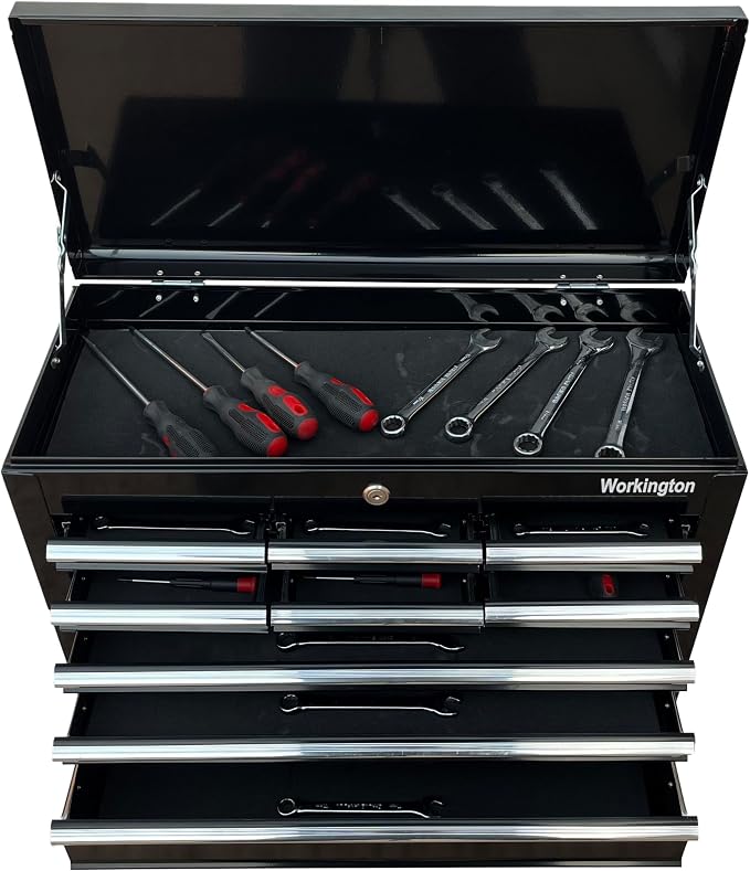 Workington Portable Metal Tool Chest with 9 Drawers, 24" 9-Drawer Tool Chest Cabinet with Ball Bearing Drawer Slides, Steel Tool Storage Box Organizer 4006 Black