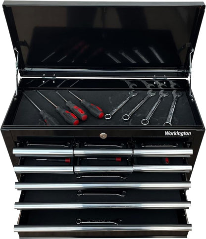 Workington Portable Metal Tool Chest with 9 Drawers, 24" 9-Drawer Tool Chest Cabinet with Ball Bearing Drawer Slides, Steel Tool Storage Box Organizer 4006 Black