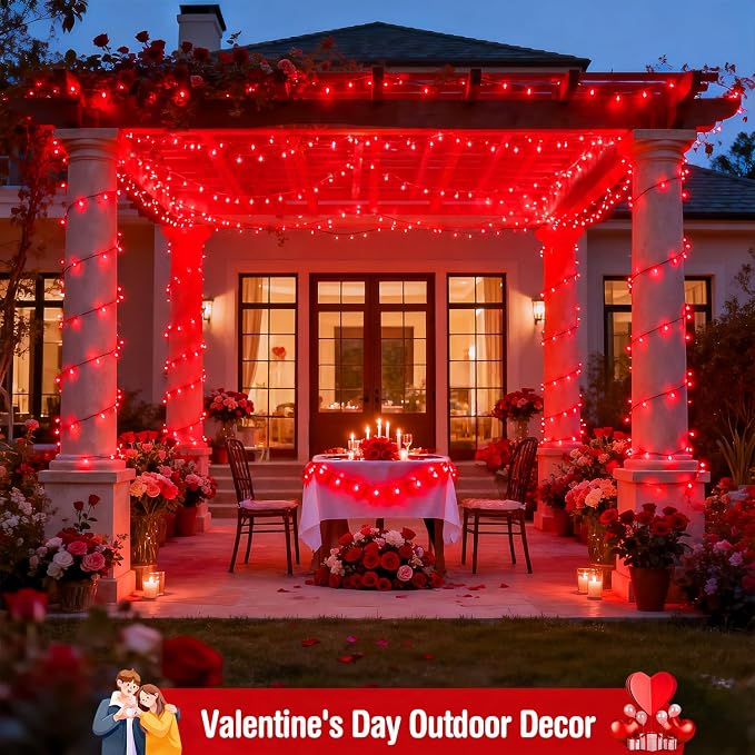 JMEXSUSS 2 Pack Solar Halloween Lights, Total 200LED Red String Lights | Outdoor Waterproof, 66FT 8 Modes Solar Christmas Lights for Outside Patio Christmas Tree Garden Yard Xmas Decorations