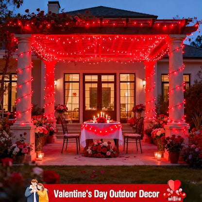 JMEXSUSS 2 Pack Solar Halloween Lights, Total 200LED Red String Lights | Outdoor Waterproof, 66FT 8 Modes Solar Christmas Lights for Outside Patio Christmas Tree Garden Yard Xmas Decorations