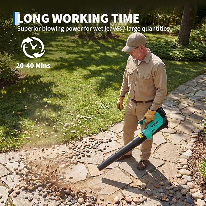 GarveeTech Cordless Leaf Blower - 550CFM & 150MPH, Electric Leaf Blower 2 * 2.0Ah Battery, 20V Blowers Cordless, Lightweight Battery Blowers for Lawn, Patio, Yard, Garden, Outdoor