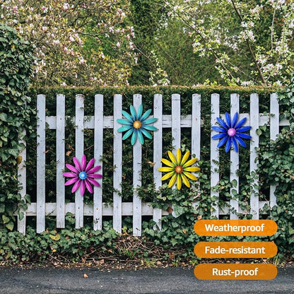 Giyyomtr Metal Flowers Wall Decor - 4pcs 6.2'' Metal Wall Art Hanging Decorations for Outdoor Fence Garden Yard Patio Exterior Wall Decor