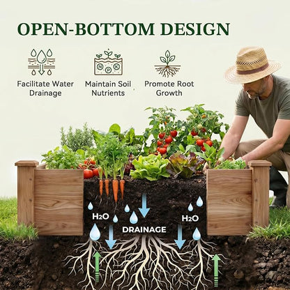 8×2ft Wooden Horticulture Raised Garden Bed Divisible Elevated Planting Planter Box for Flowers/Vegetables/Herbs in Backyard/Patio Outdoor, Acorn Brown, 96 x 24 x 9in