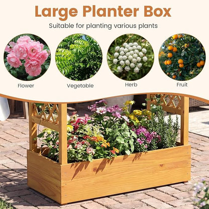 Happygrill 70" Raised Garden Bed with Trellis, 2 Pack Wood Planter Box w/Hanging Roof, 2 Side Trellises, Open-Ended Base for Flower, Climbing Plant, Plant Container for Garden