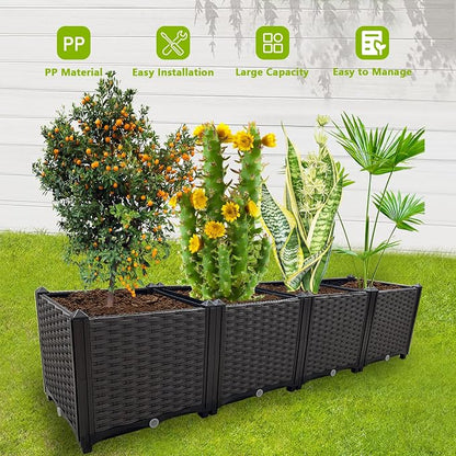 Large Planters for Outdoor Plants Rectangular Raised Garden Bed Elevated Planter Boxes Patio Balcony Deck for Planting Flowers, Vegetables, Tomatoes, and Herbs