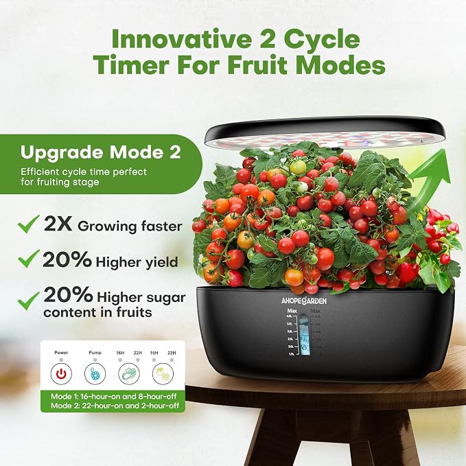 Ahopegarden Indoor Garden Hydroponics Growing System: 12 Pods Plant Germination Kit Garden Kit Growth Lamp Countertop with LED Grow Light Hydrophonic Planter Grower Harvest Vegetable Lettuce