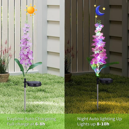 4-Pack Solar Delphinium Garden Decor, 4 LED Flower Stake Lights - Waterproof Long-Lasting Outdoor Solar Patio Decor for Lawn, Yard & Pathway