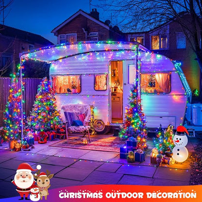JMEXSUSS 2 Pack Solar String Light 100LED 32.8ft 8 Modes Solar Christmas Lights Waterproof for Gardens, Wedding, Party, Homes, Christmas Tree, Curtains, Outdoors (Multicolor) | Christmas Lights Outdoor Waterproof 8 Modes Solar String Lights for Outside...