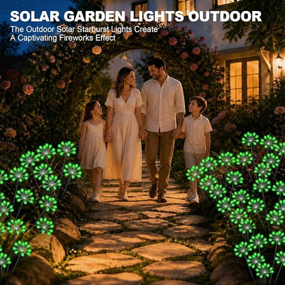 Solar Garden Lights Outdoor, Upgraded Solar Swaying Starburst Light Waterproof with 2 Modes, Solar Fairy Firework Lights for Yard Patio Pathway Flowerbed Balcony Garden Decoration (Green, 4 Pack)