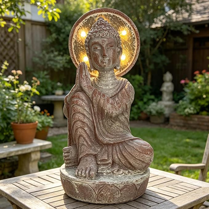 Buddha Statue Outdoor, 11.5in,Solar Buddha,Buddha Statue,Garden Buddha Statue Outdoor,Buddha Decor,Zen Garden Decor Outdoor,Garden Statue Deals Buddha 003
