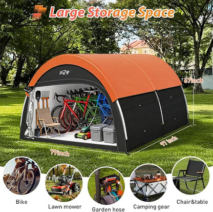 Upgraded Bike Tent with Rain Cover, Portable Outdoor Storage Shed for 8-10 Bikes, 210D Oxford Fabric PU4000 Waterproof, Bike Shed/Bike Cover for Motorcycles, Garden Tools, Lawn Mower