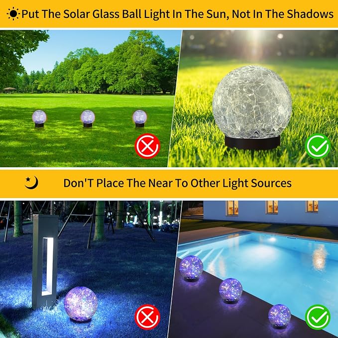 JKIMK Solar Globe Lights Outdoor Waterproof-Solar Balls Garden-Cracked Glass Ball Solar Lights Outdoor-Solar Orbs Outside-Outdoor Decorations Patio & Yard Lawn Backyard Decor